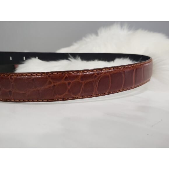 Liz Claiborne Brown Brass Leather Mock Croc Belt‎ Vintage 90s LARGE old money - Picture 7 of 7
